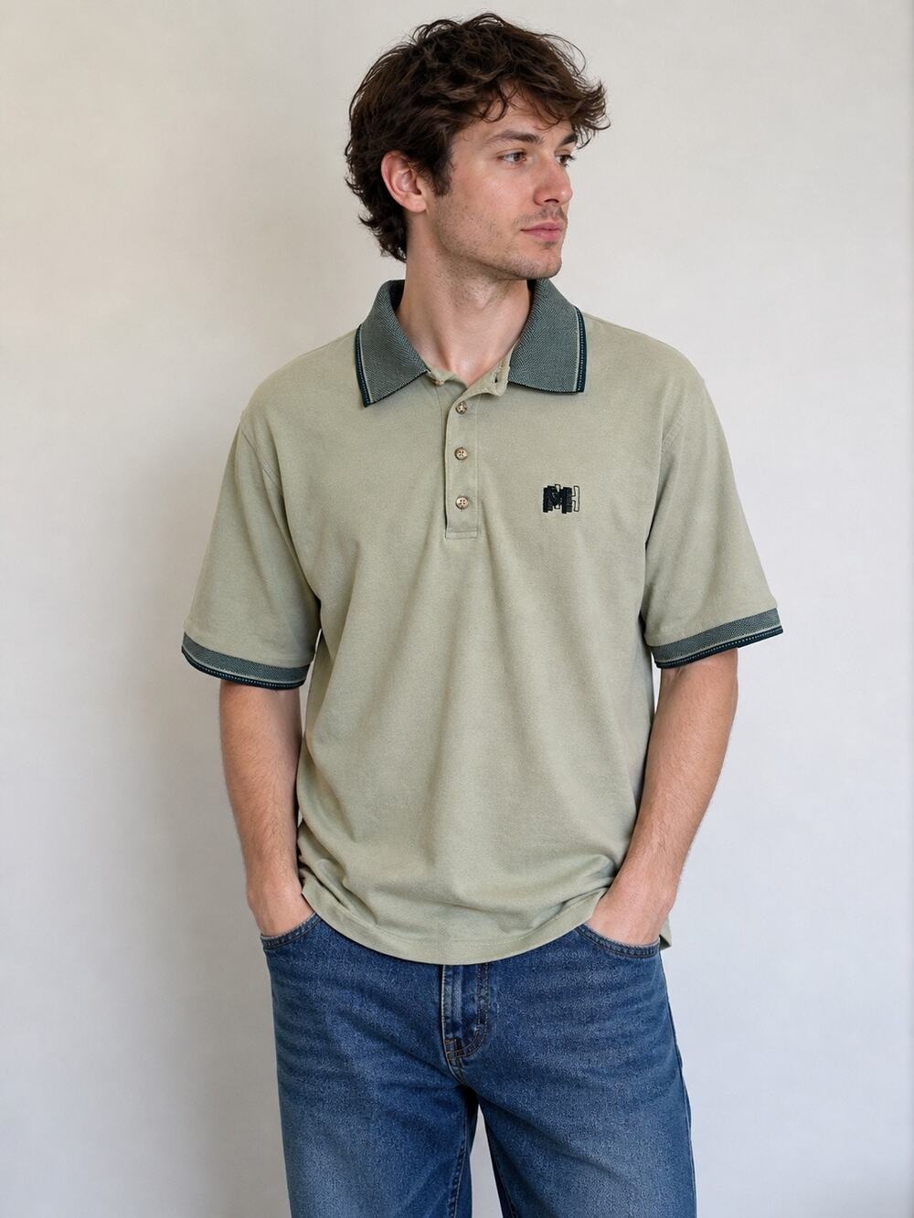 Munsingwear Polo Shirt Mens S Sage Green Short Sleeve Embroidered Logo Cotton